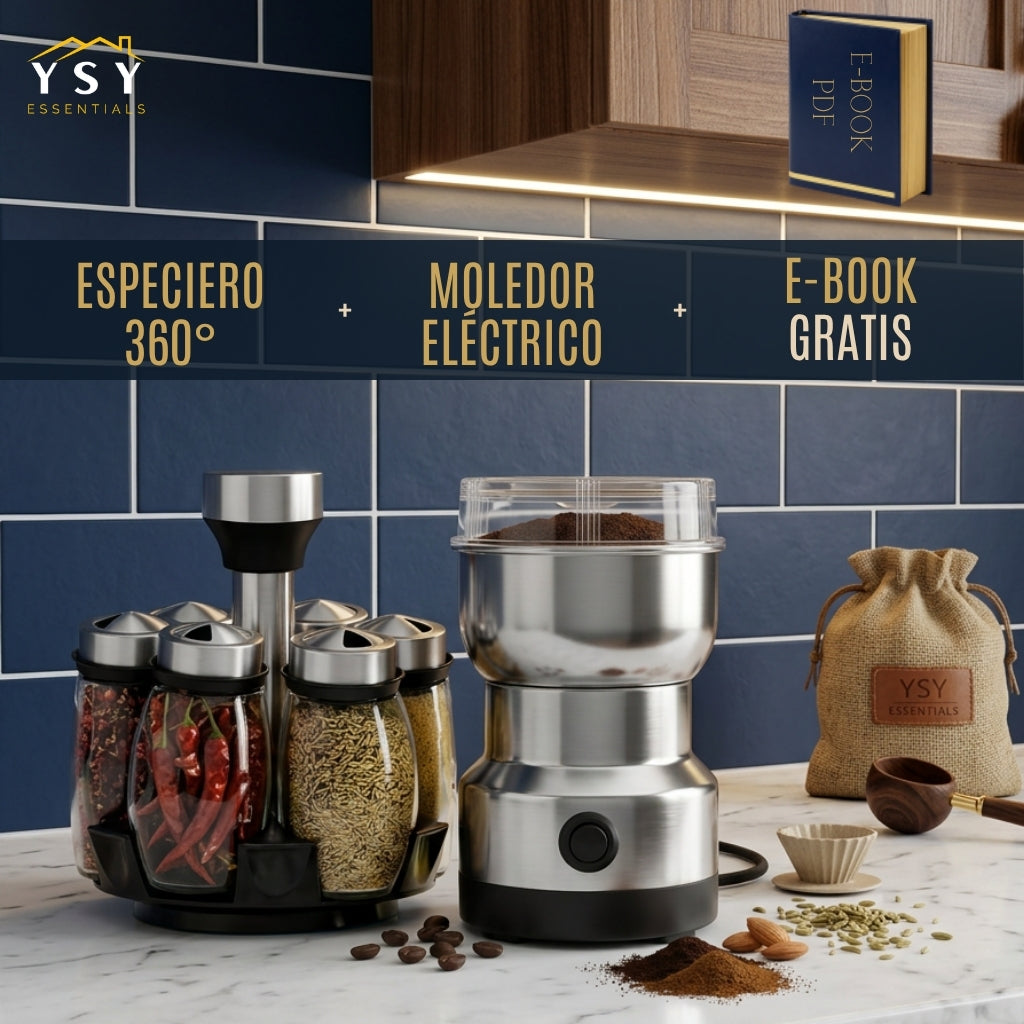 YSY Pulse Pro™ | Moledor eléctrico + especiero + REGALO - ¡Tus especias favoritas en segundos!